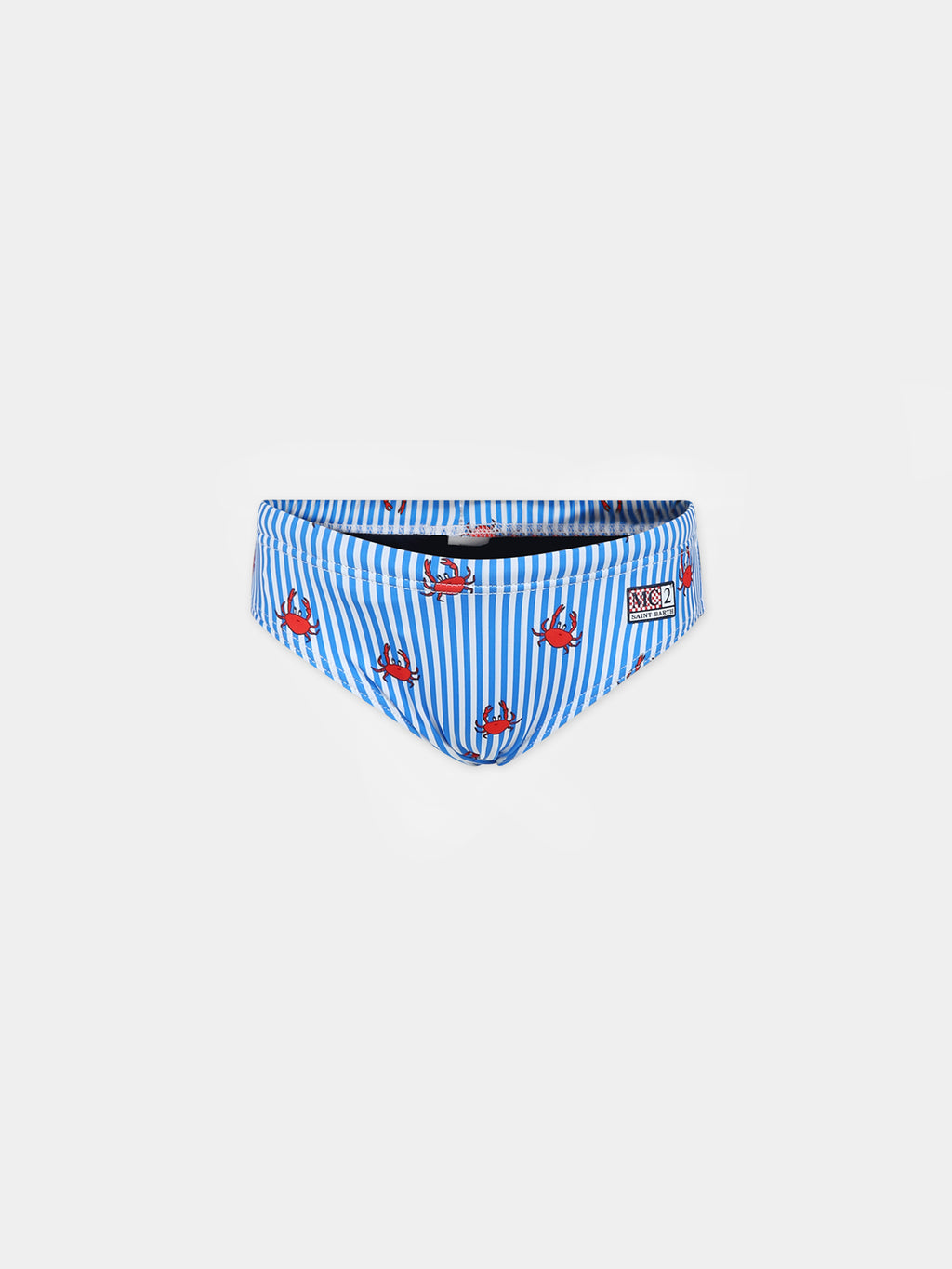 Light blue swim briefs for boy with crab print